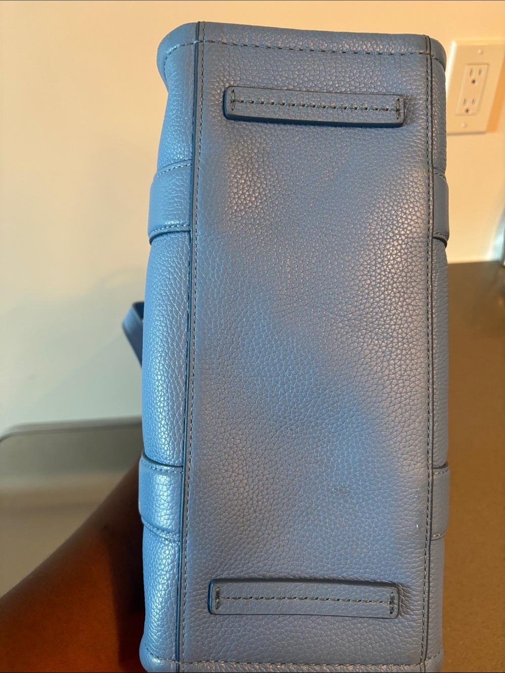Marc Jacobs Blue The Tote Bag Leather Tote with Logo Print - Picture 6 of 6